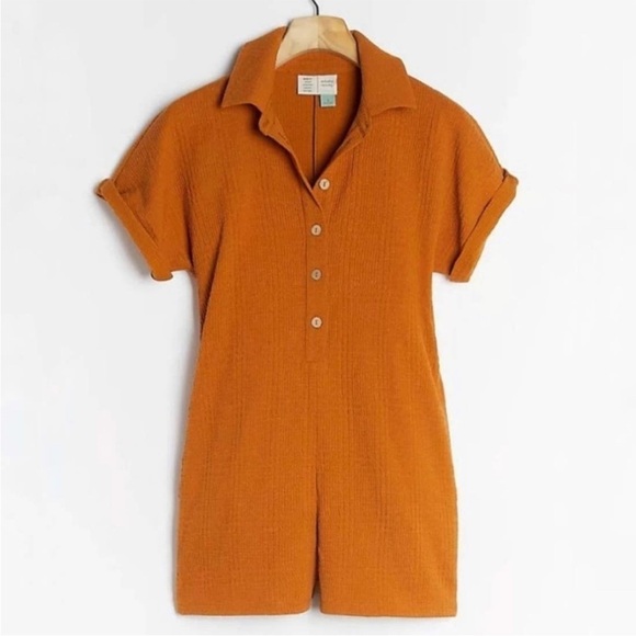 NWT Anthropologie Saturday Sunday Michaela Burnt Orange Textured Romper Medium - Picture 1 of 9